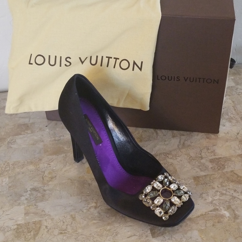 Authentic Louis Vuitton Satin Jeweled Heels